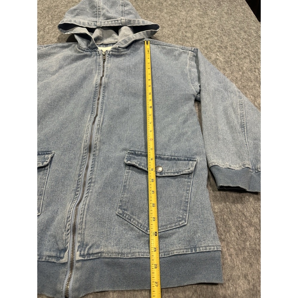 91 Cotton On Denim Blue Light Wash Hooded Full Zip Jean Jacket - Size 8 - Picture 8 of 11